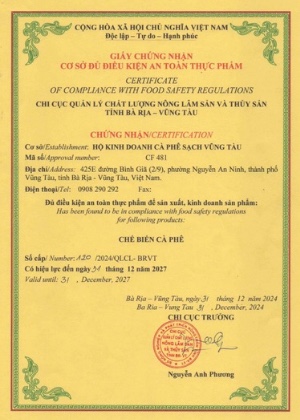 Ca phe sach vung tau an toan thuc pham